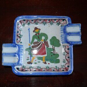 Vintage Ceramic Hand Painted Portugal Ashtray Trinket Dish signed